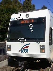 Front of VTA light rail train in Mountain View