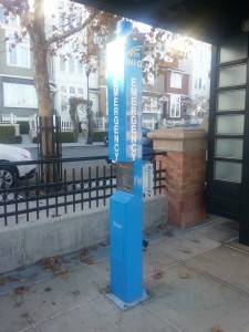 Look for these blue emergency call boxes all VTA light rail stations.