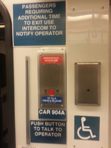 Use the call button aboard any VTA light rail car to warn the operator of an emergency.