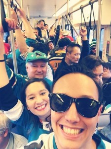 Fans going to the game on VTA light rail.