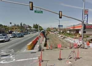 Bus Rapid Transit build at Alum Rock/Jackson in May 2015. Courtesy Google Maps