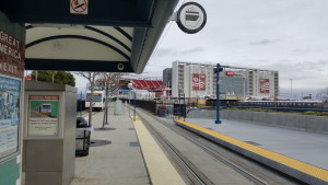 VTA light rail car passing Levi's Stadium