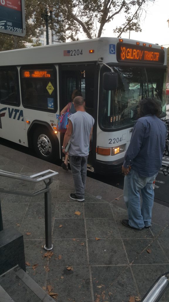 VTA's 66 and 68 bus lines run parallel to Blue Line light rail along N. 1st St. and Monterey Highway.