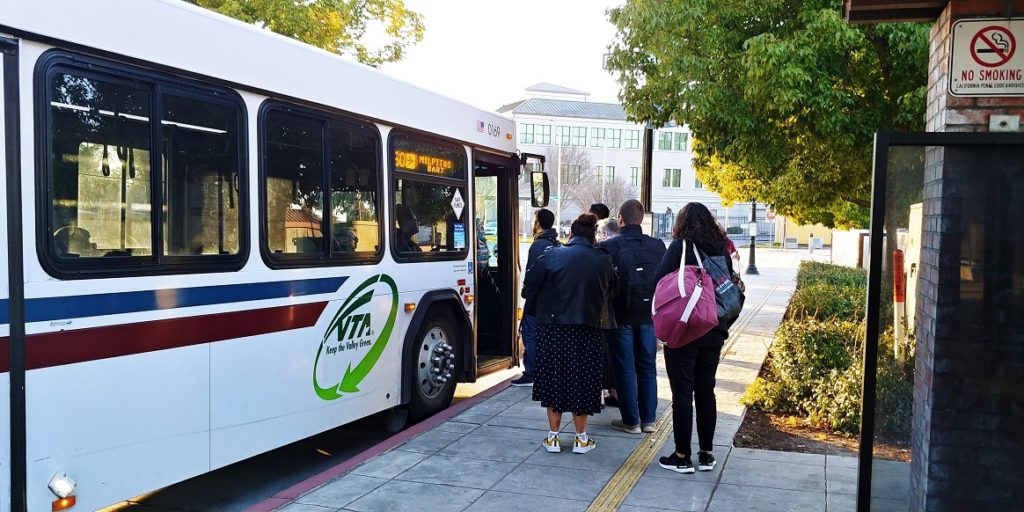 people boarding VTA's 60 bus in santa clara