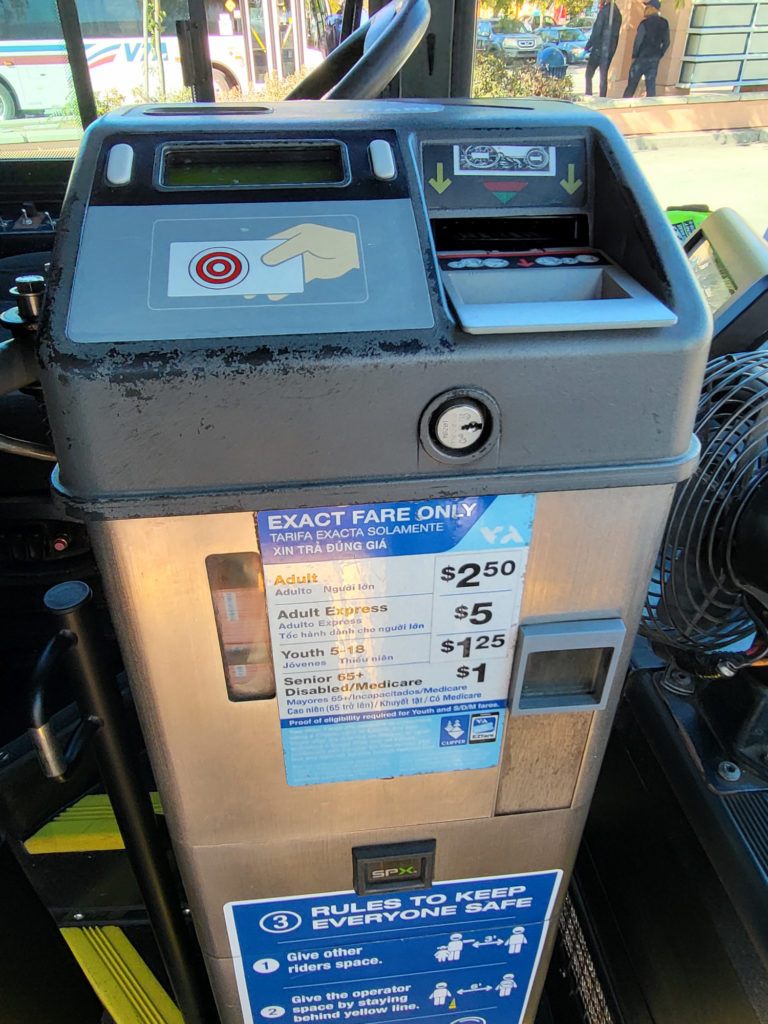 VTA fare box on a bus.