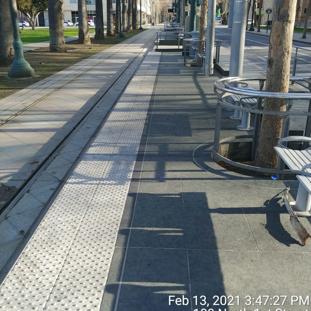 VTA light rail platform edge @ Paseo de San Antonio station.