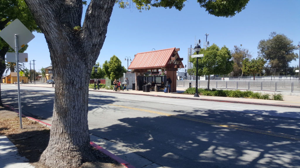 People waiting for VTA's 60 bus at Santa Clara Train Station.