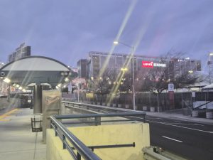 Great America/Levi's Stadium platform, with the stadium in the background.